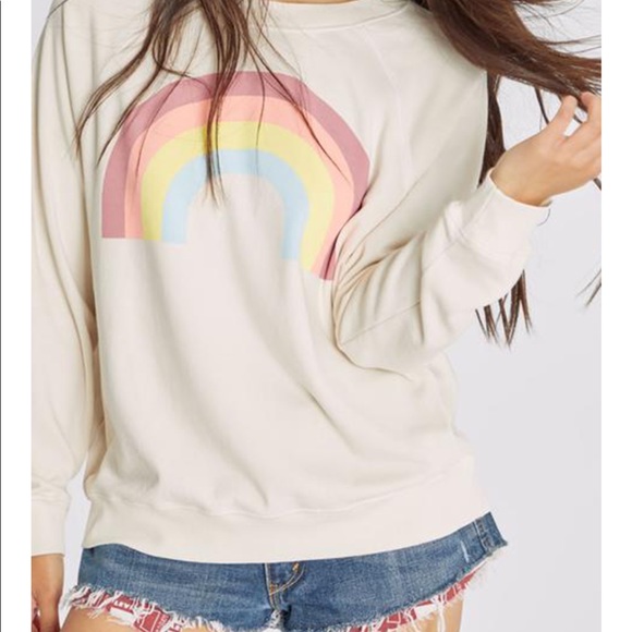 Wildfox Tops - Wildfox Pastel Rainbow Graphic Pride Raglan Sweatshirt Luxe Soft Oversized M
